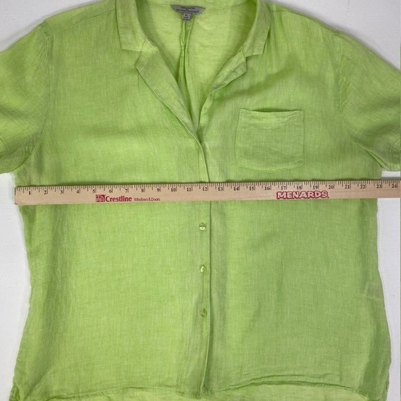 Hester & Orchard Linen Blend Bright Green Button‎ Down Short Sleeve Shirt XL - Picture 2 of 7